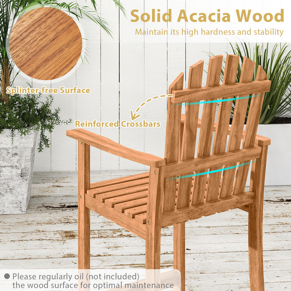 Tall Adirondack Chair with Armrests and Footrest – Natural