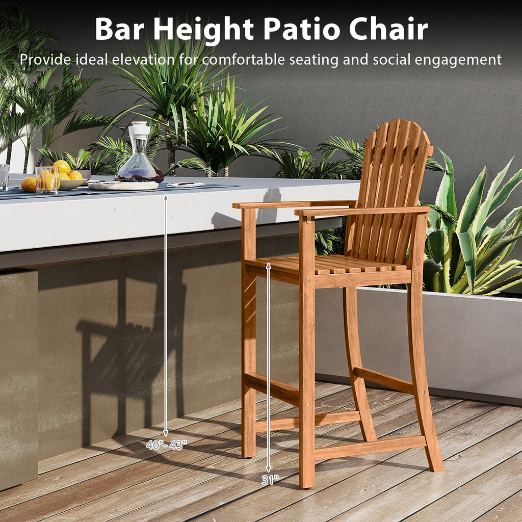 Tall Adirondack Chair with Armrests and Footrest – Natural