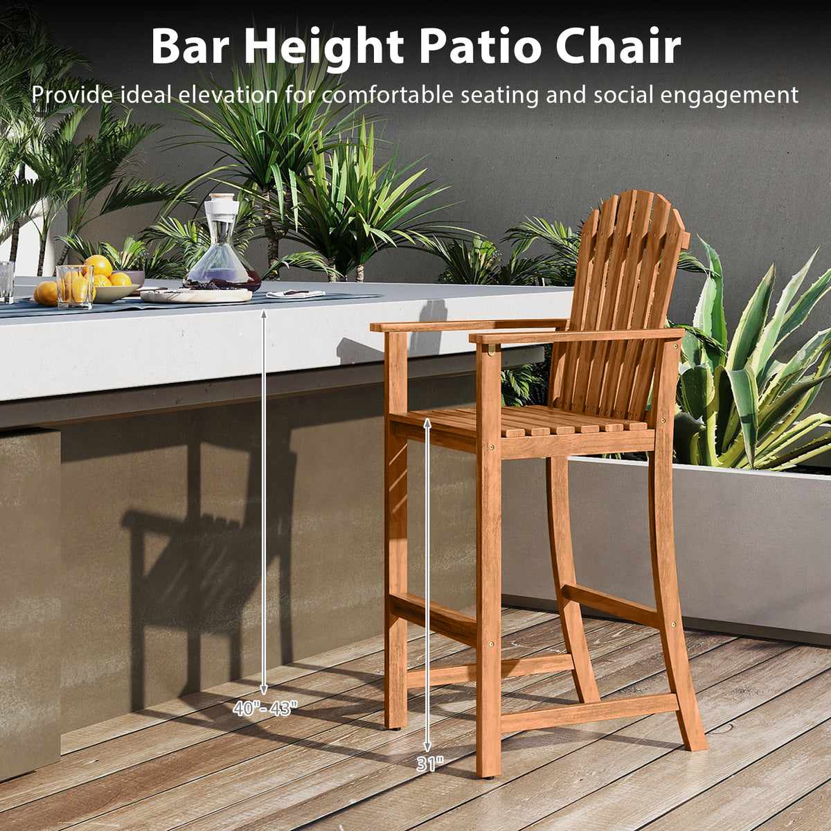 Tall Adirondack Chair with Armrests and Footrest – Natural