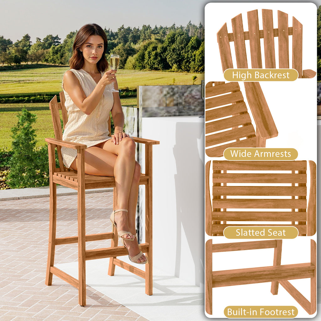 Tall Adirondack Chair with Armrests and Footrest – Natural