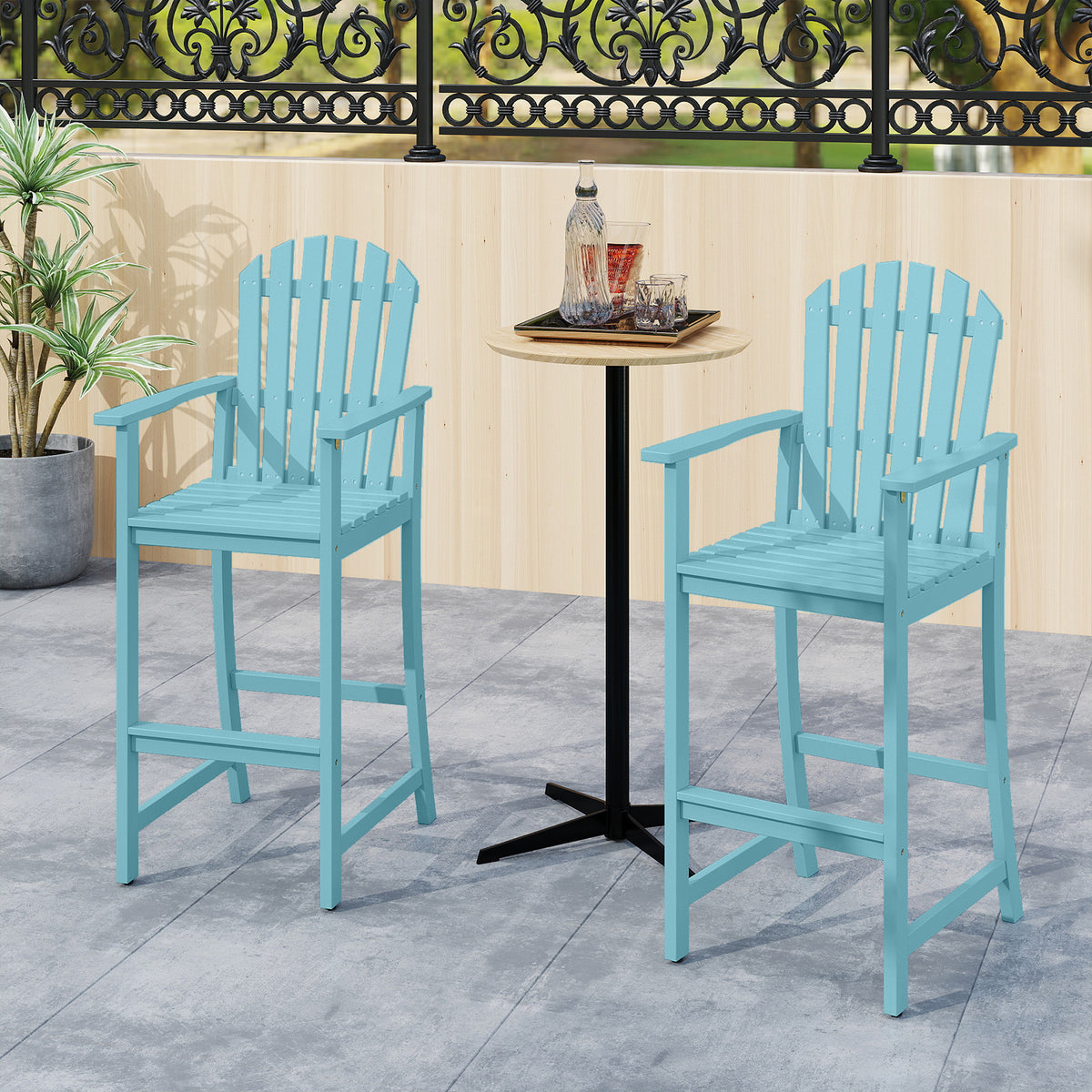 Tall Adirondack Chair with Armrests and Footrest, Turquoise