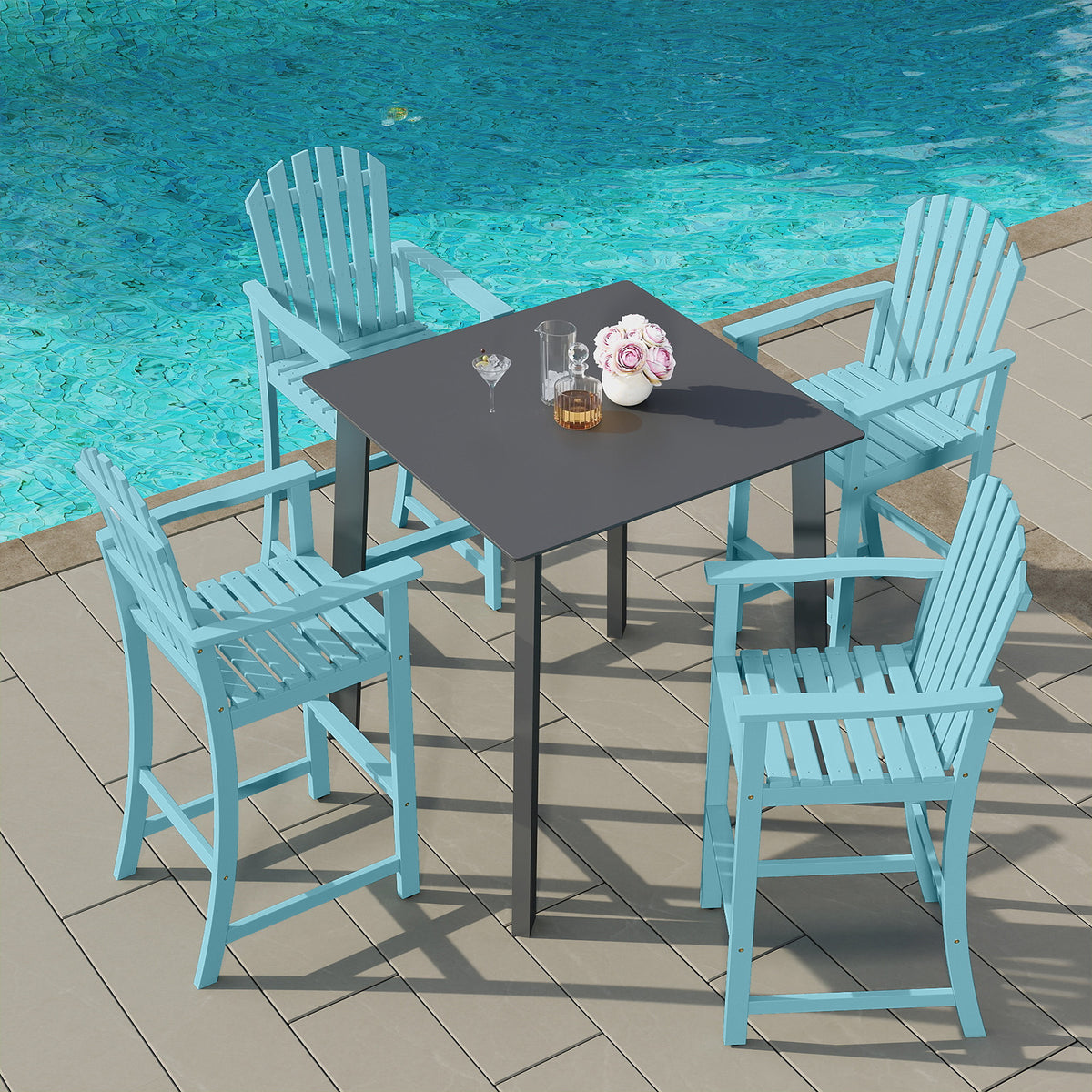 Tall Adirondack Chair with Armrests and Footrest, Turquoise