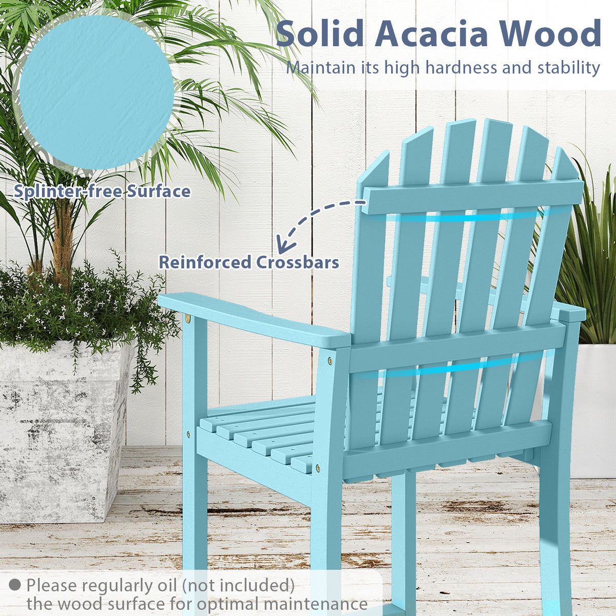 Tall Adirondack Chair with Armrests and Footrest, Turquoise