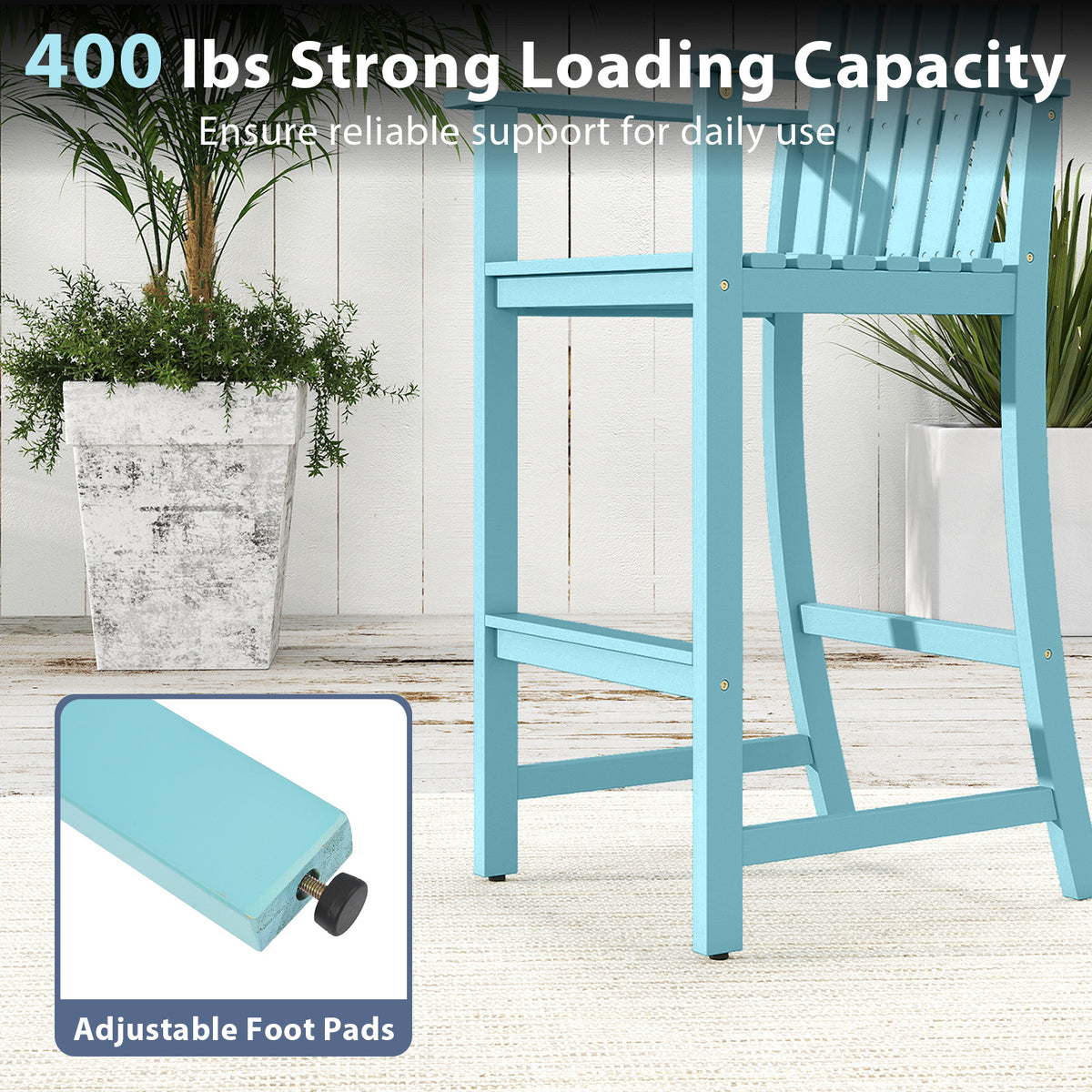 Tall Adirondack Chair with Armrests and Footrest, Turquoise