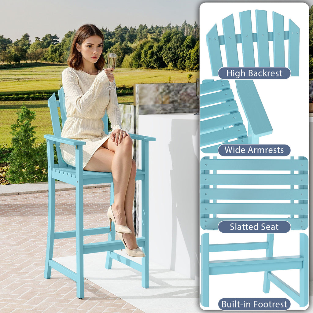 Tall Adirondack Chair with Armrests and Footrest, Turquoise
