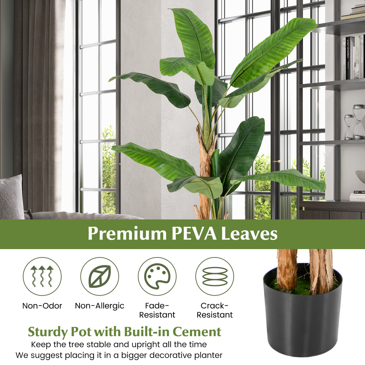 5.5 ft Artificial Banana Tree with Large Leaves - Realistic Faux Plant for Home & Office Decor