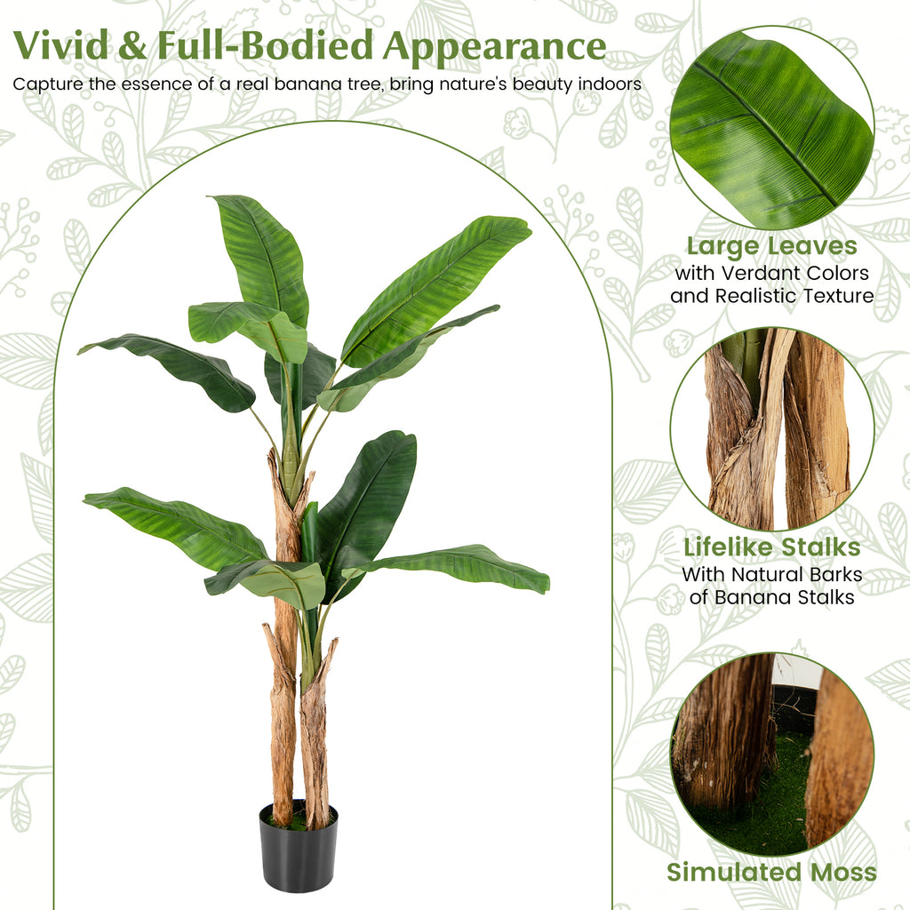 5.5 ft Artificial Banana Tree with Large Leaves - Realistic Faux Plant for Home & Office Decor