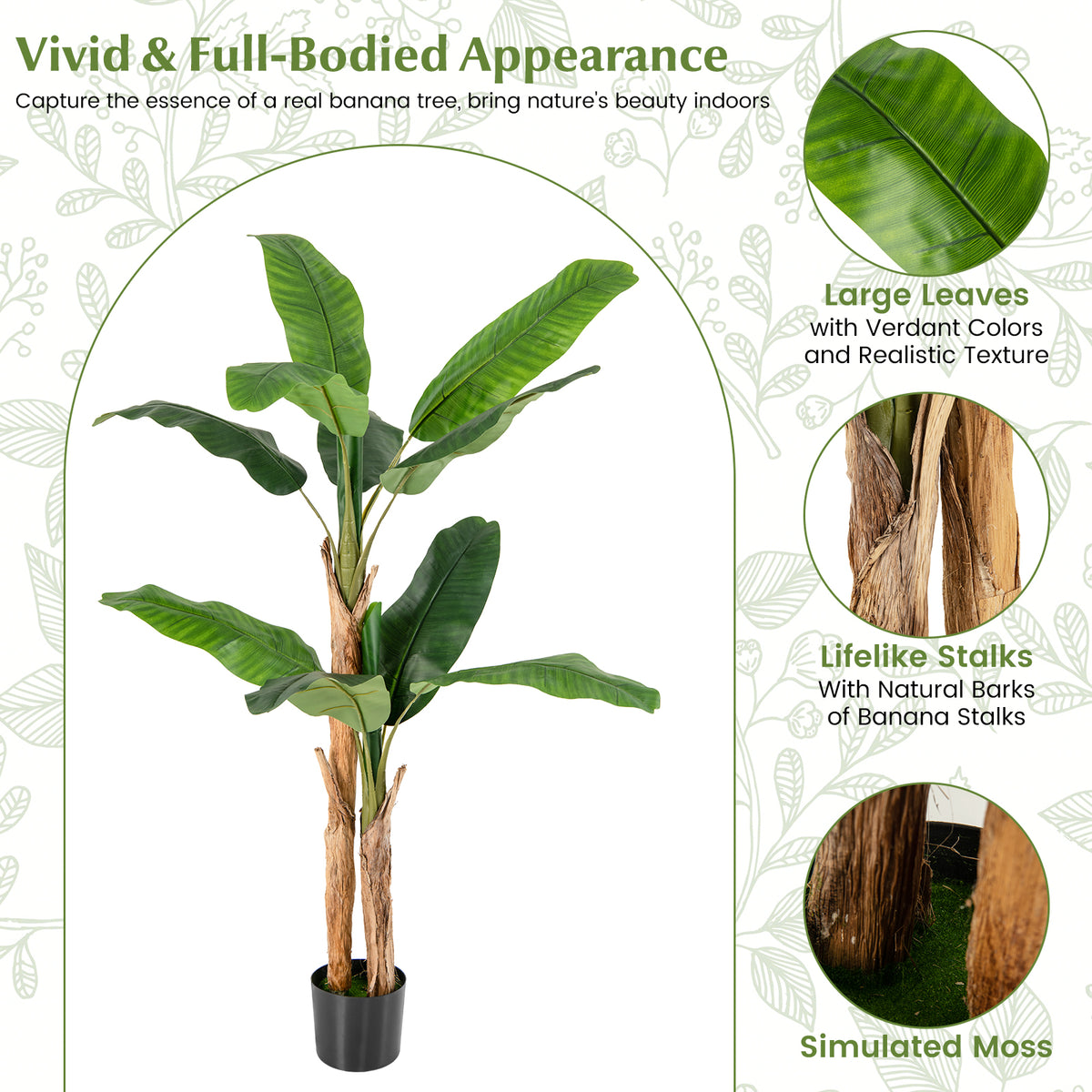 5.5 ft Artificial Banana Tree with Large Leaves - Realistic Faux Plant for Home & Office Decor