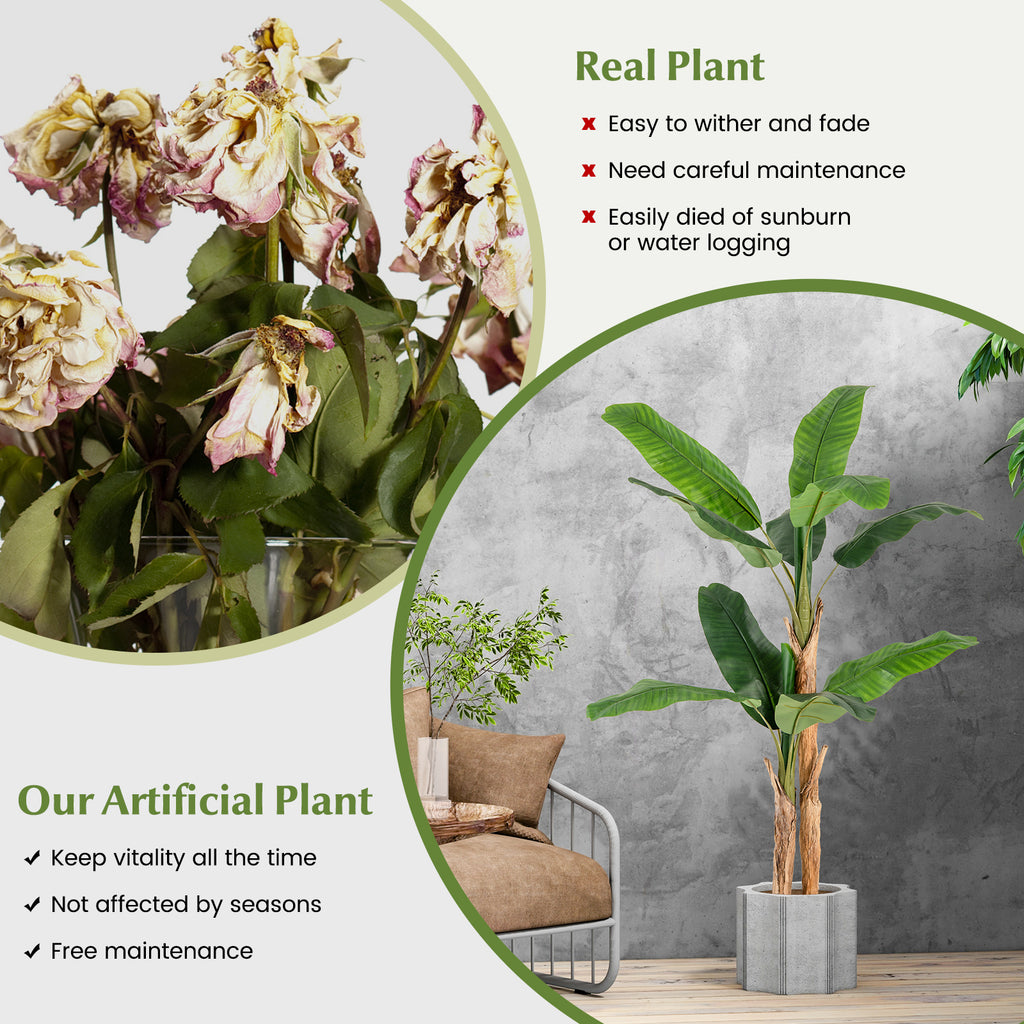 5.5 ft Artificial Banana Tree with Large Leaves - Realistic Faux Plant for Home & Office Decor
