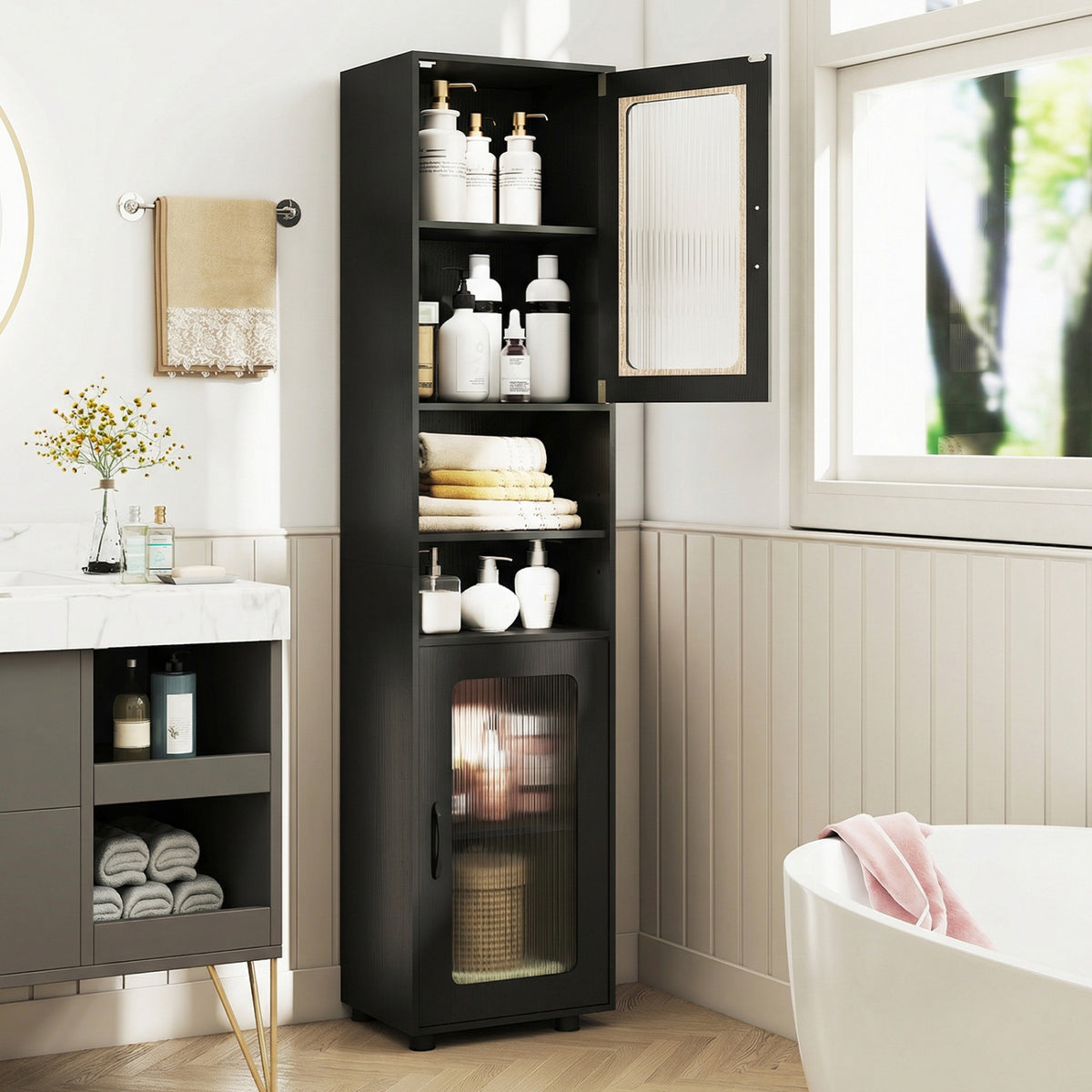Tall Bathroom Storage Cabinet 67 Inches Freestanding Organizer