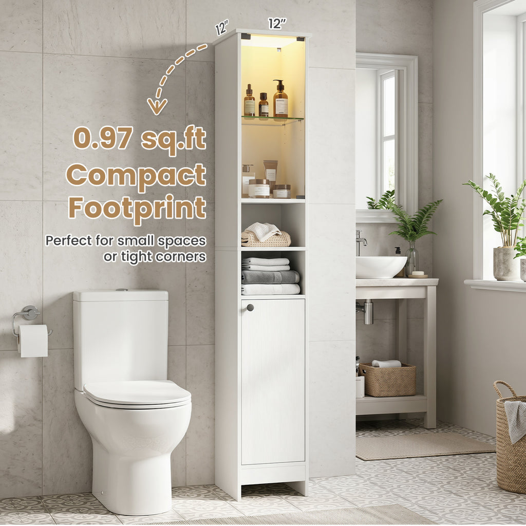 Tall Bathroom Storage Cabinet with LED Lights, White