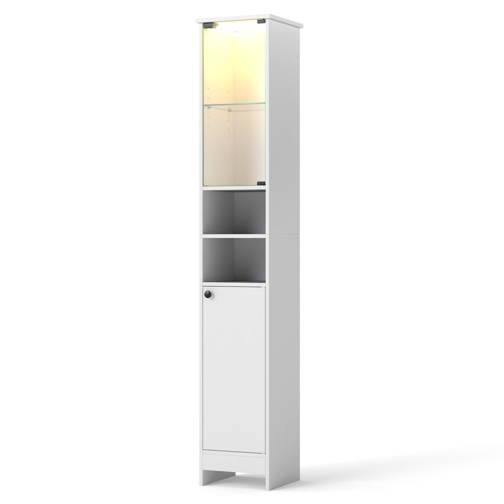 Tall Bathroom Storage Cabinet with LED Lights, White