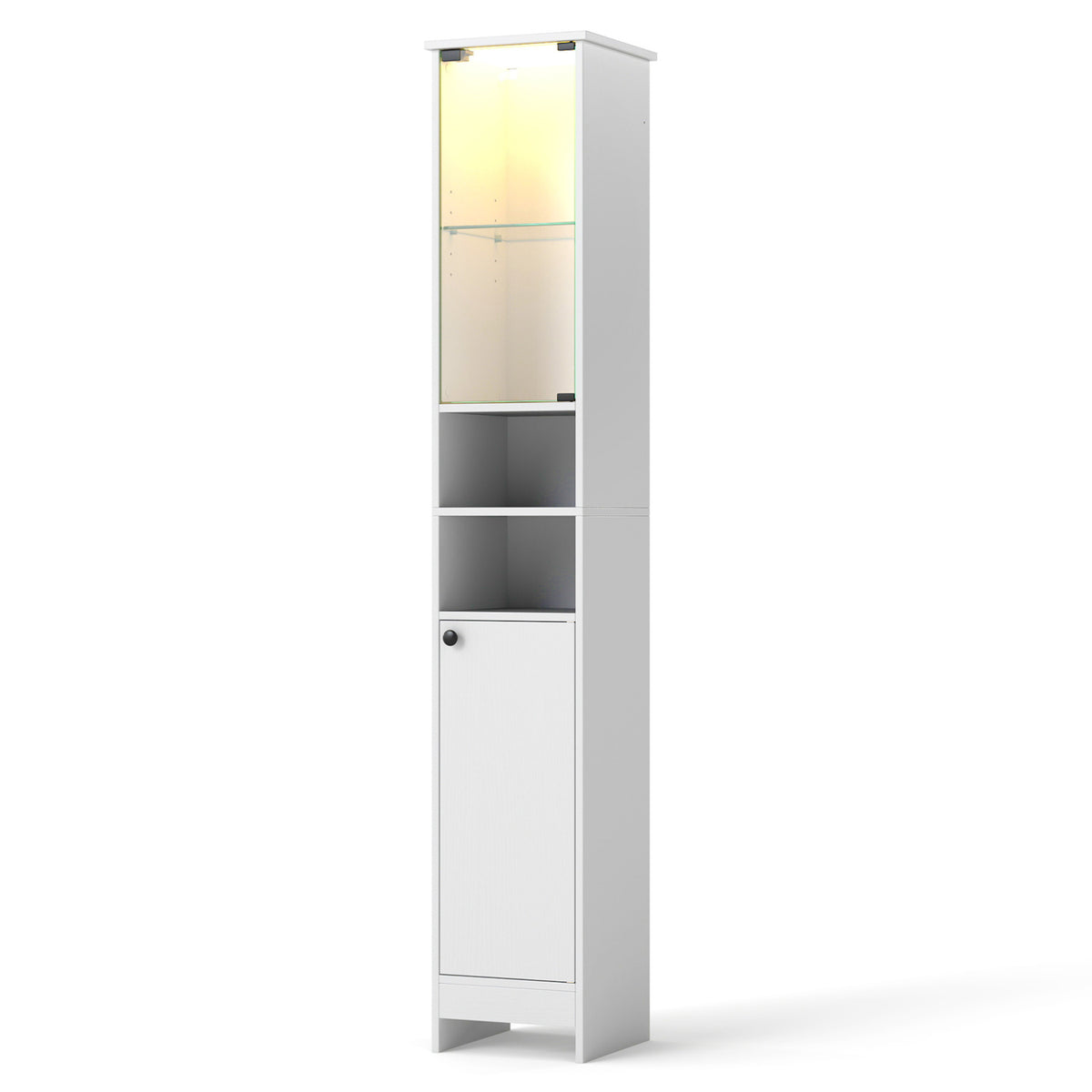 Tall Bathroom Storage Cabinet with LED Lights, White