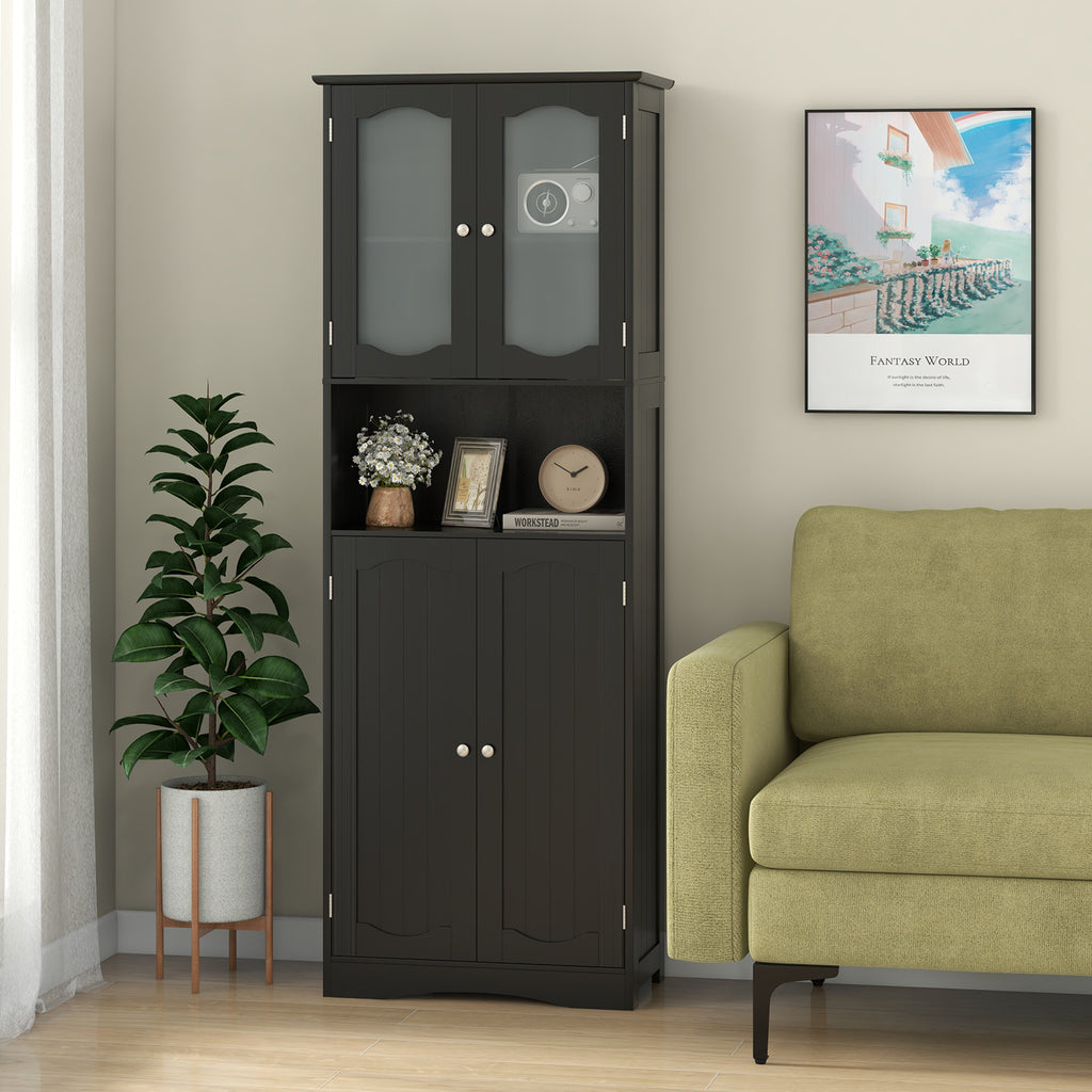 64.5 Inches Tall Bathroom Storage Cabinet with Frost Glass Doors and