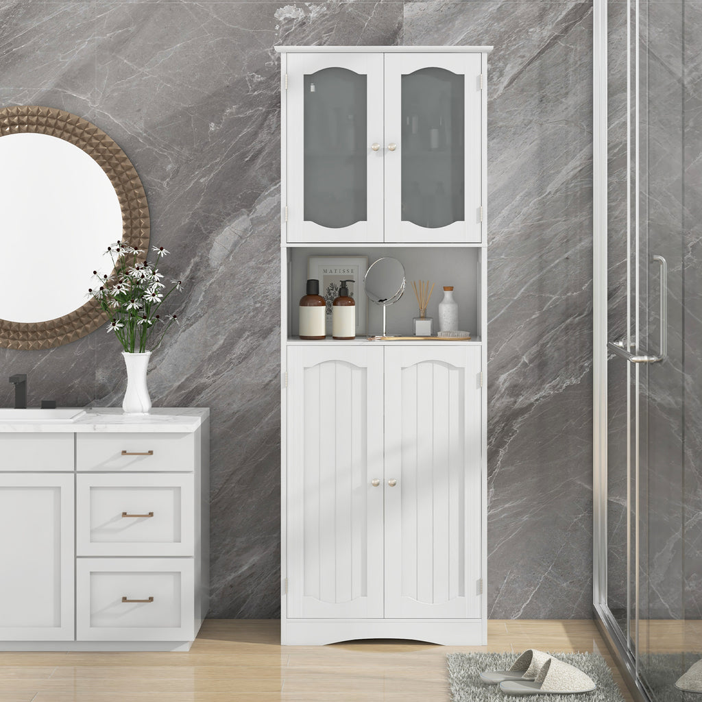 64.5 Inches Tall Bathroom Storage Cabinet with Frost Glass Doors and