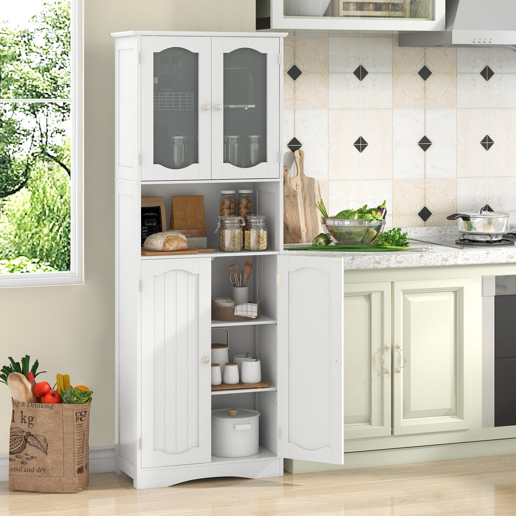 64.5 Inches Tall Bathroom Storage Cabinet with Frost Glass Doors and