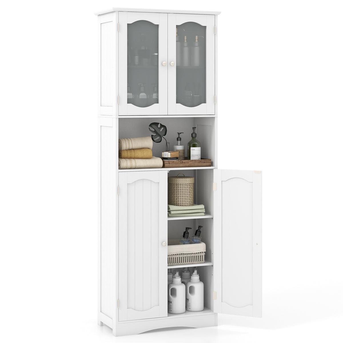 64.5 Inches Tall Bathroom Storage Cabinet with Frost Glass Doors and