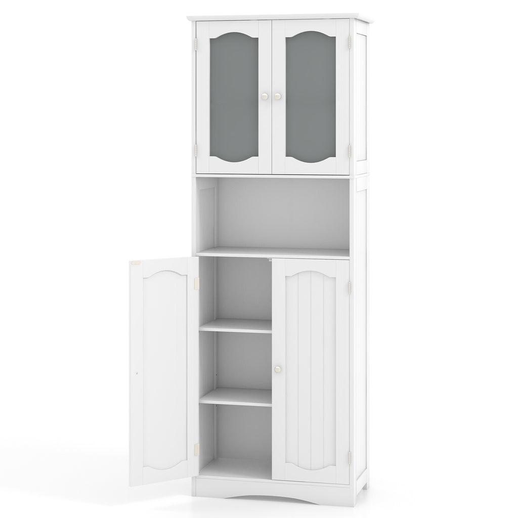 64.5 Inches Tall Bathroom Storage Cabinet with Frost Glass Doors and