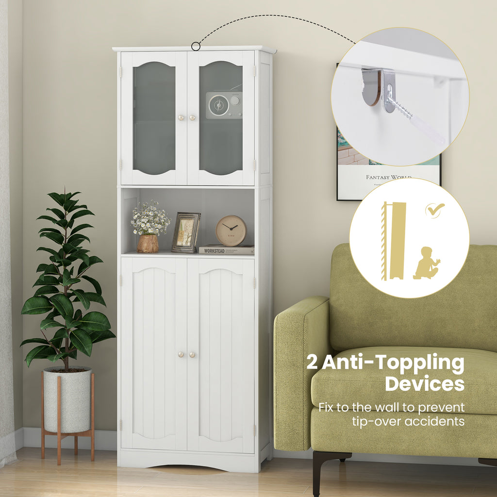 64.5 Inches Tall Bathroom Storage Cabinet with Frost Glass Doors and