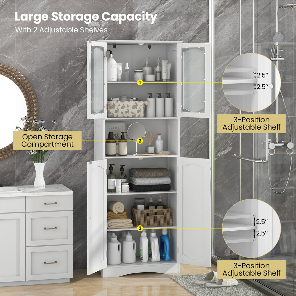 64.5 Inches Tall Bathroom Storage Cabinet with Frost Glass Doors and