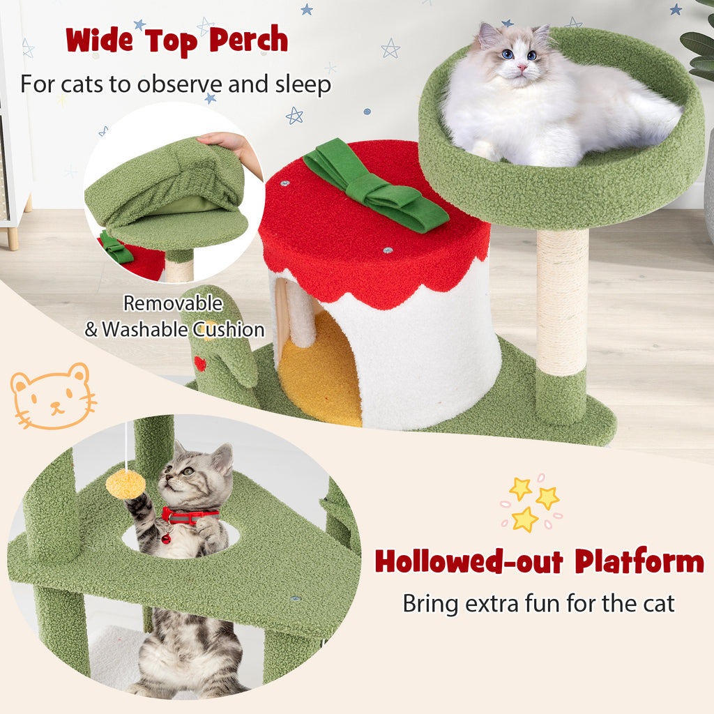 61-Inch Christmas Cat Tree with Sisal Posts & Condos - Green Variation