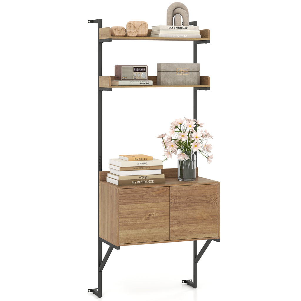 Tall Ladder Shelf with Storage Cabinet Narrow Wall Mounted Bookcase