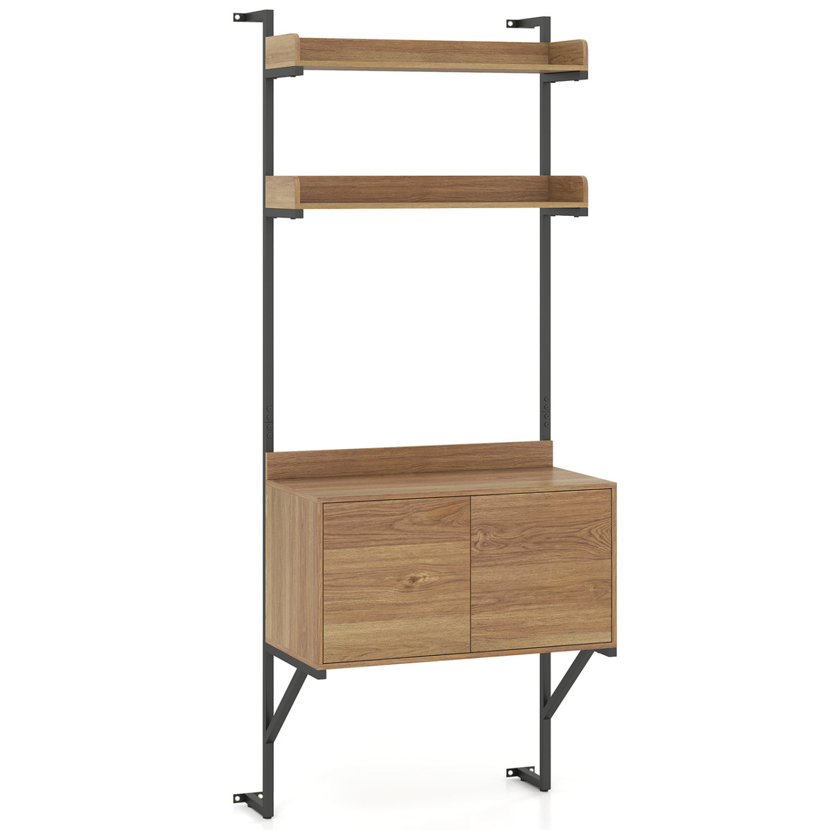 Tall Ladder Shelf with Storage Cabinet Narrow Wall Mounted Bookcase