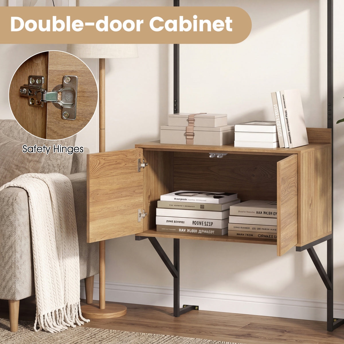 Tall Ladder Shelf with Storage Cabinet Narrow Wall Mounted Bookcase