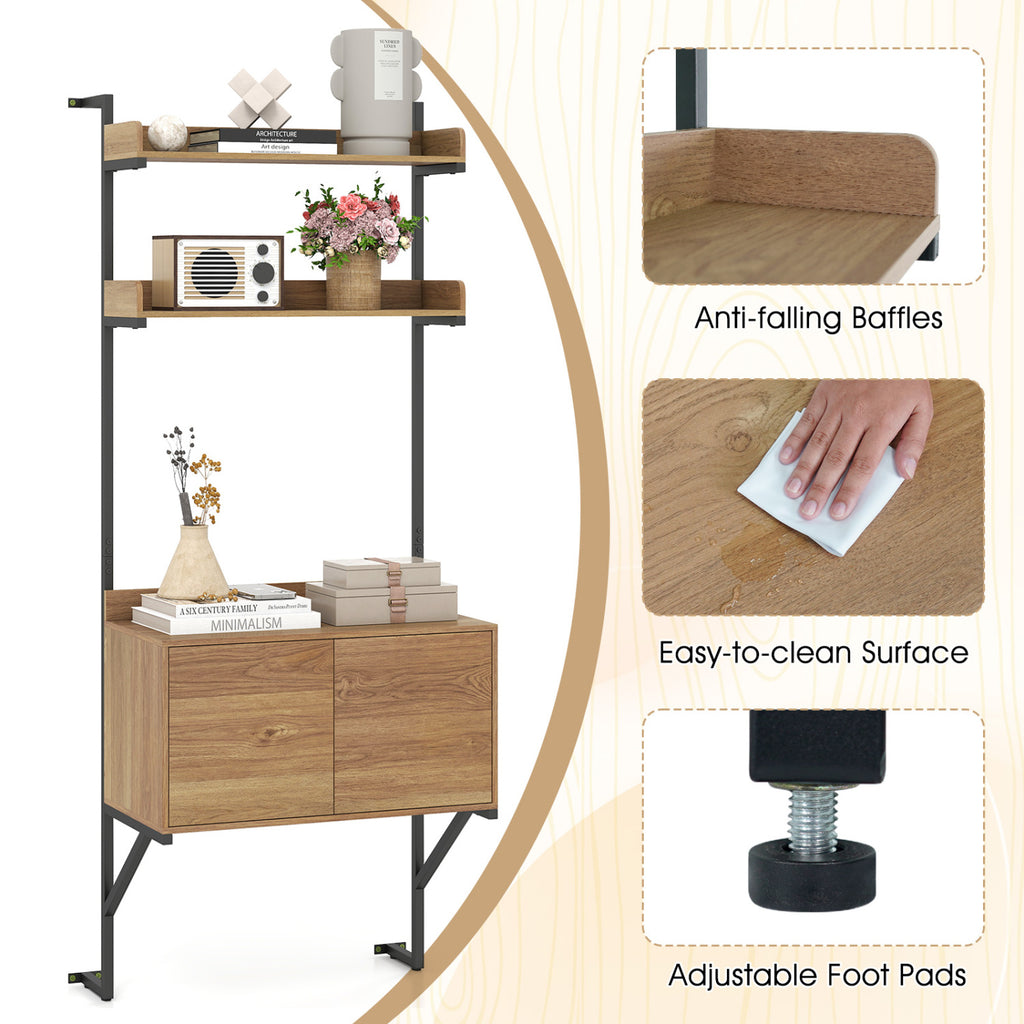 Tall Ladder Shelf with Storage Cabinet Narrow Wall Mounted Bookcase