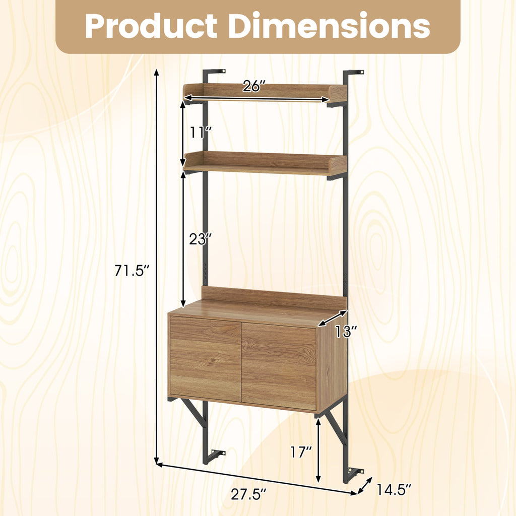 Tall Ladder Shelf with Storage Cabinet Narrow Wall Mounted Bookcase