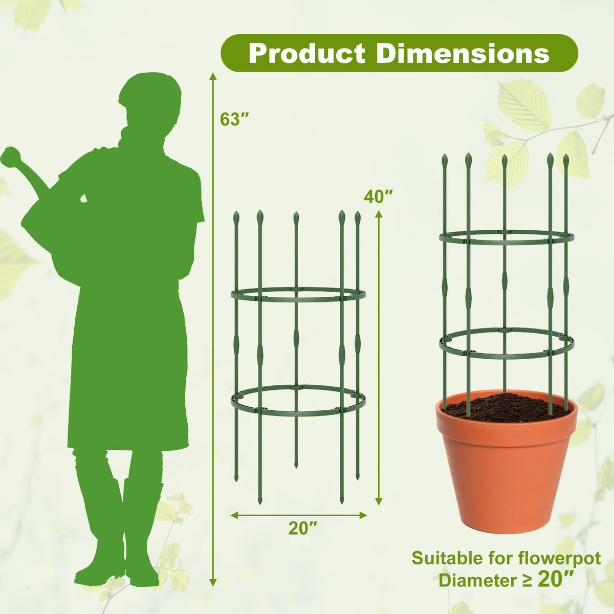 3-Pack Garden Trellis 40/60 Inch Tall Plant Support Stands with Clips