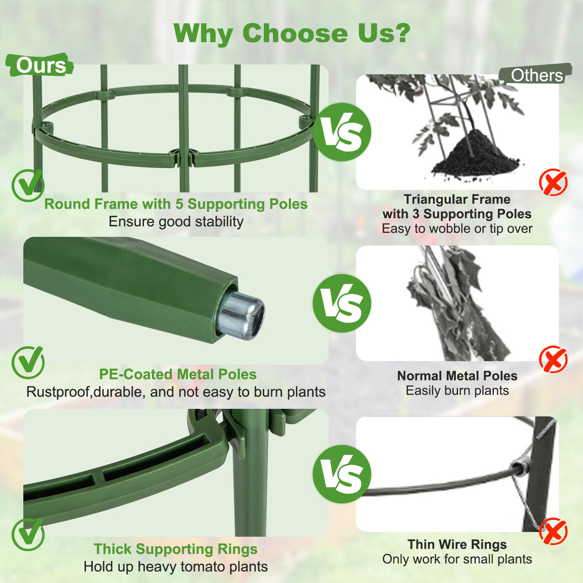 3-Pack Garden Trellis 40/60 Inch Tall Plant Support Stands with Clips