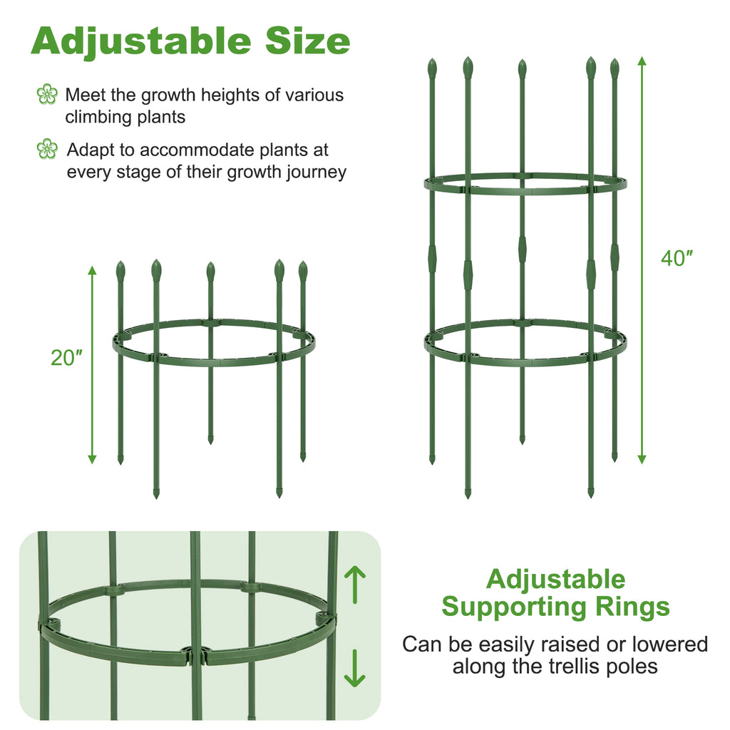 3-Pack Garden Trellis 40/60 Inch Tall Plant Support Stands with Clips