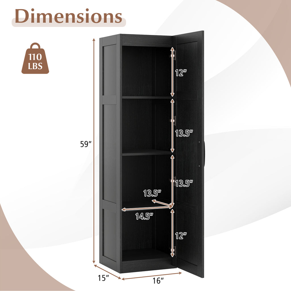 Tall Storage Cabinet 59 Inch, 4-Tier Shelves, Black