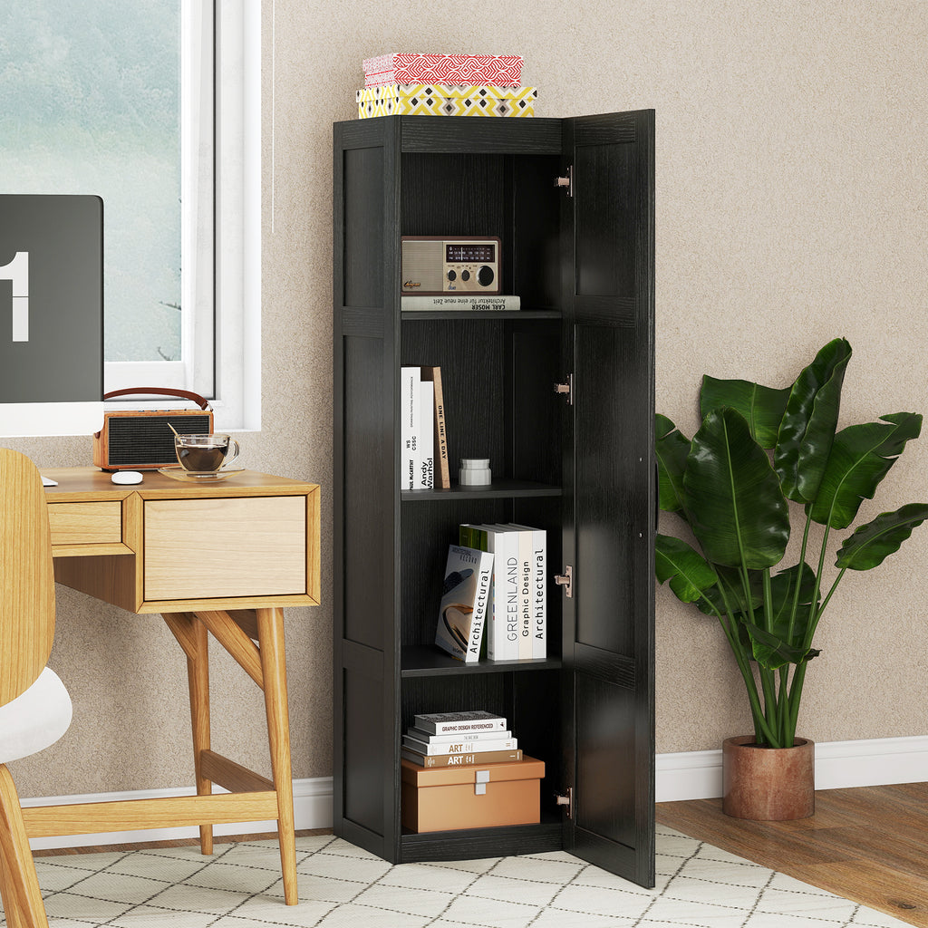 Tall Storage Cabinet 59 Inch, 4-Tier Shelves, Black