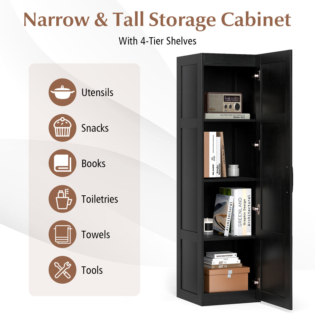 Tall Storage Cabinet 59 Inch, 4-Tier Shelves, Black