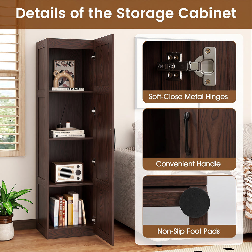 Tall Storage Cabinet 59 Inch, 4-Tier Shelves, Brown