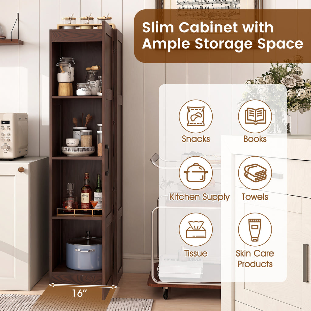 Tall Storage Cabinet 59 Inch, 4-Tier Shelves, Brown