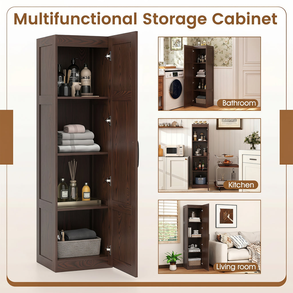 Tall Storage Cabinet 59 Inch, 4-Tier Shelves, Brown