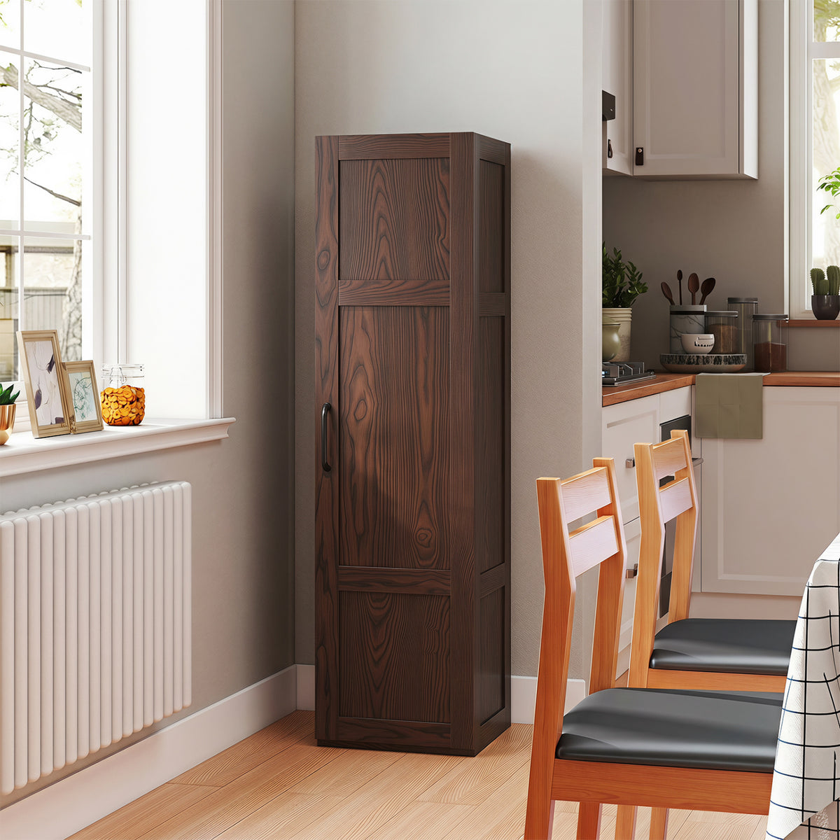 Tall Storage Cabinet 59 Inch, 4-Tier Shelves, Brown