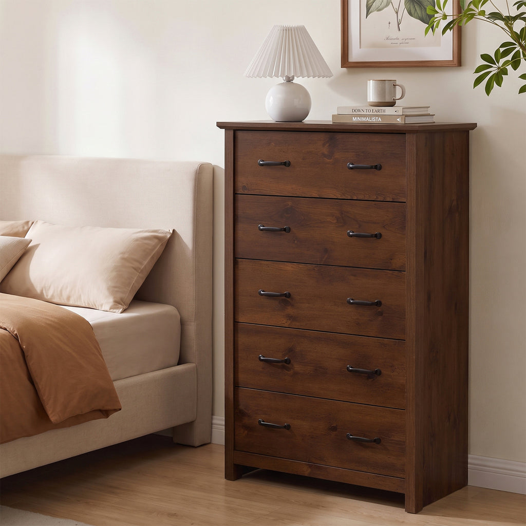Tall Storage Dresser with 5 Pull-out Drawers - Walnut