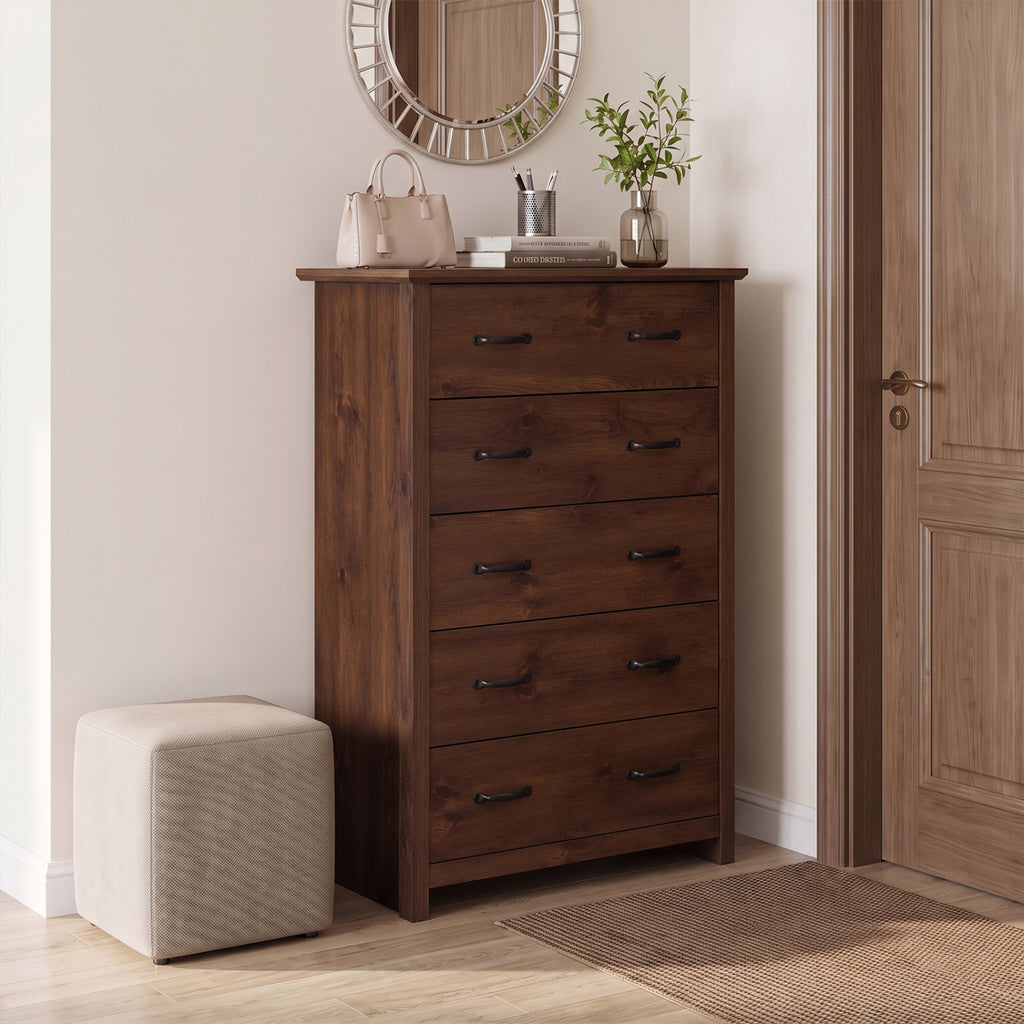 Tall Storage Dresser with 5 Drawers - Walnut