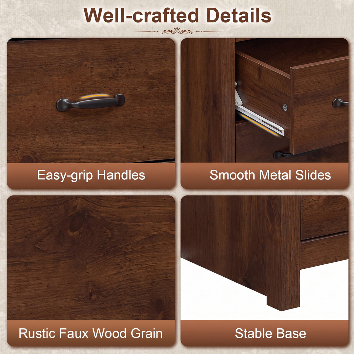 Tall Storage Dresser with 5 Pull-out Drawers - Walnut