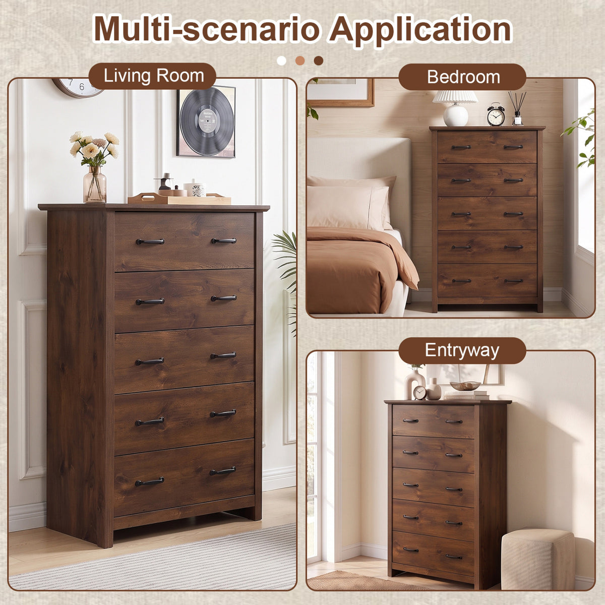 Tall Storage Dresser with 5 Pull-out Drawers - Walnut