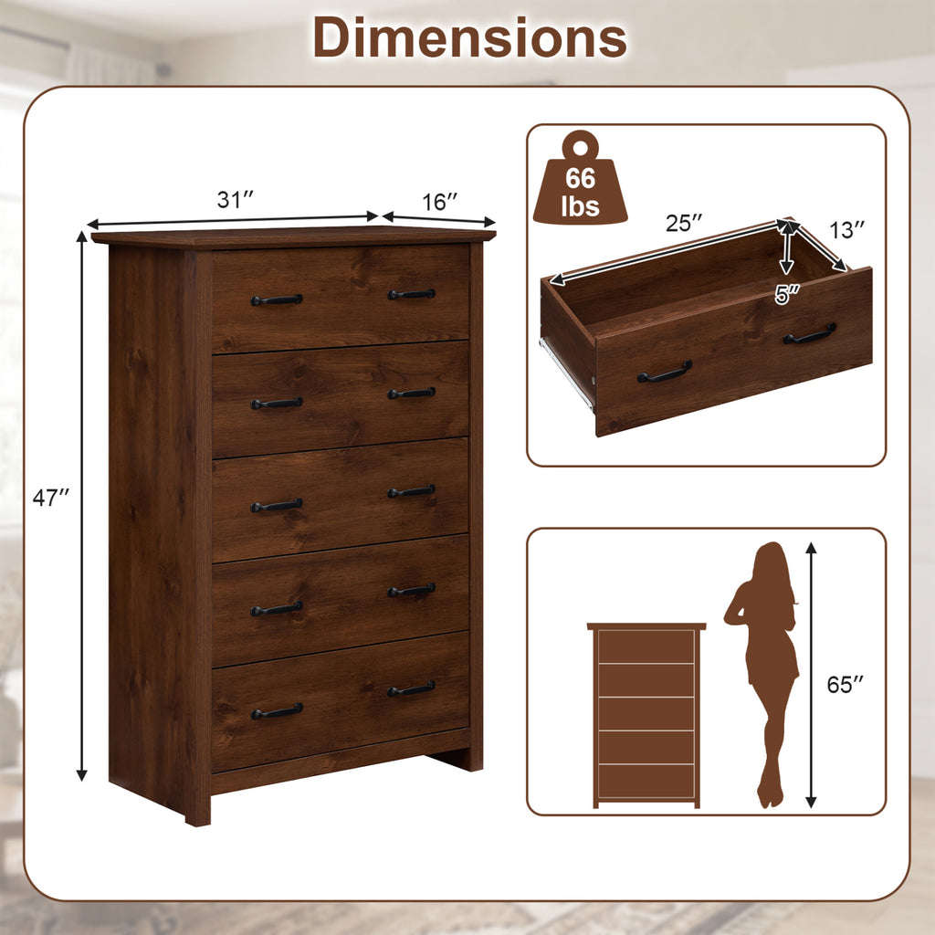 Tall Storage Dresser with 5 Pull-out Drawers - Walnut