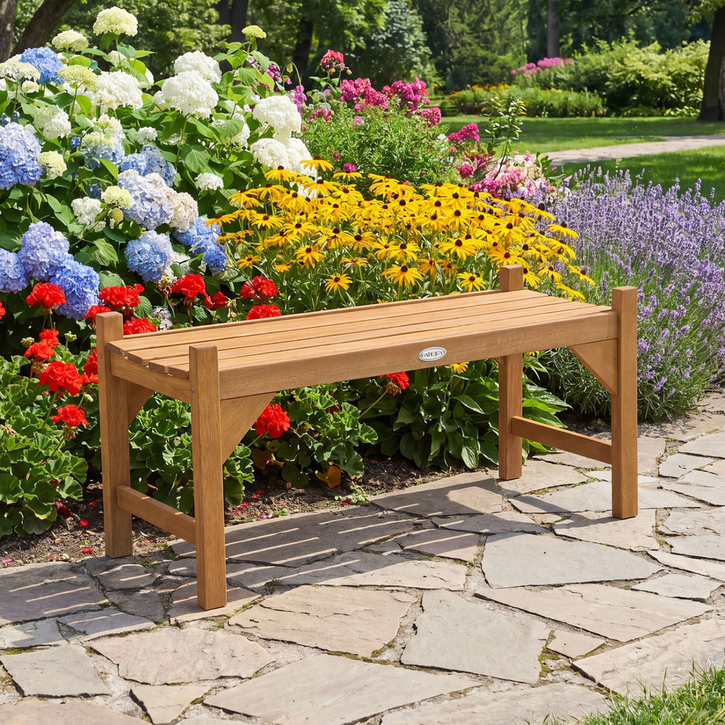 40 Inch Outdoor Bench with Slatted Contoured Seat for Deck Entryway
