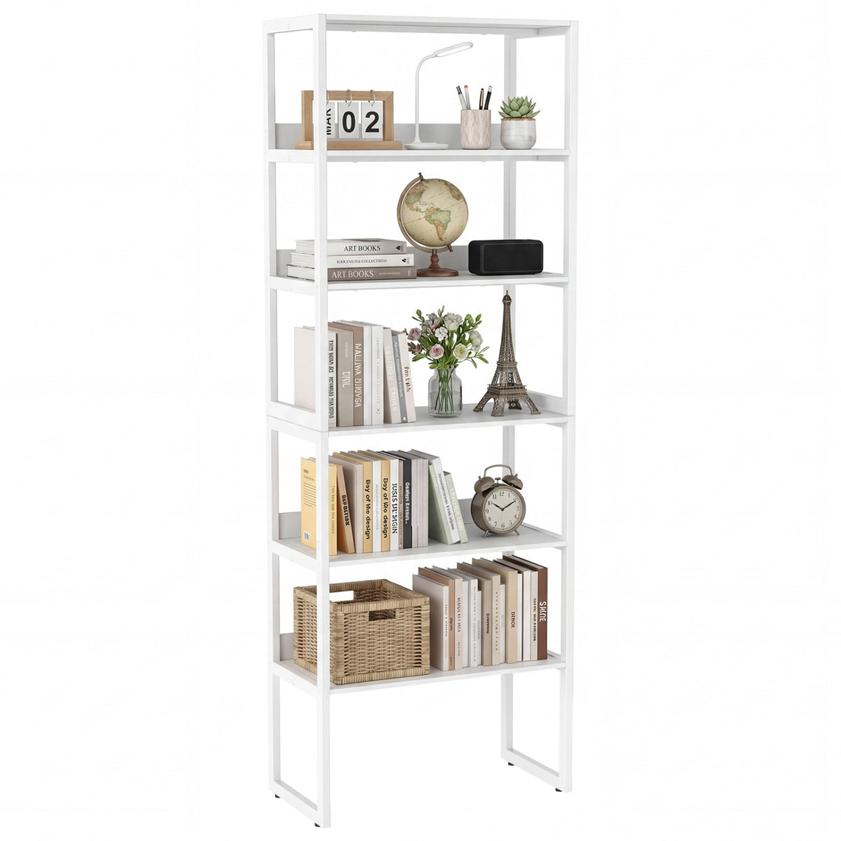 6-Tier Book Shelf with Metal Frame and 4 Anti-Tipping Kits Detachable