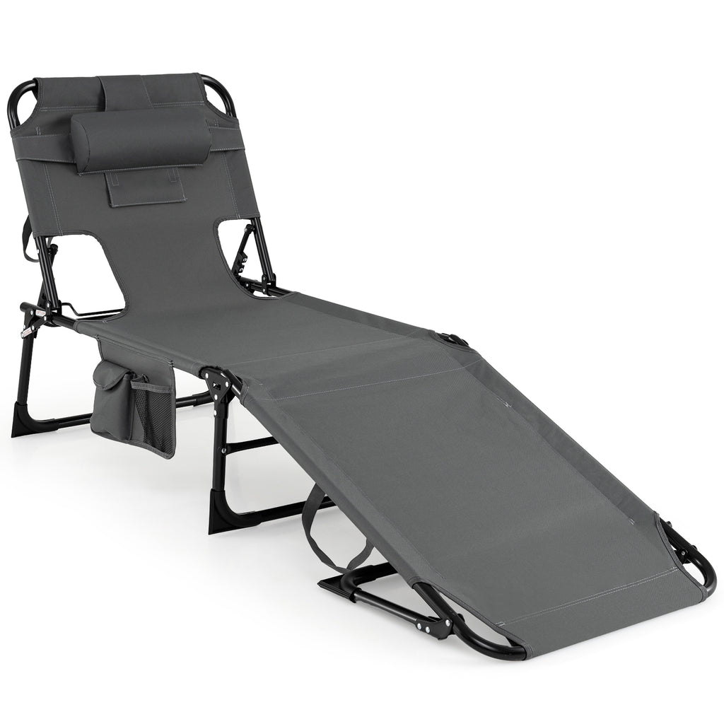 Folding Chaise Lounge Chair Set of 2, 4-Position Adjustable - Pink Stripe