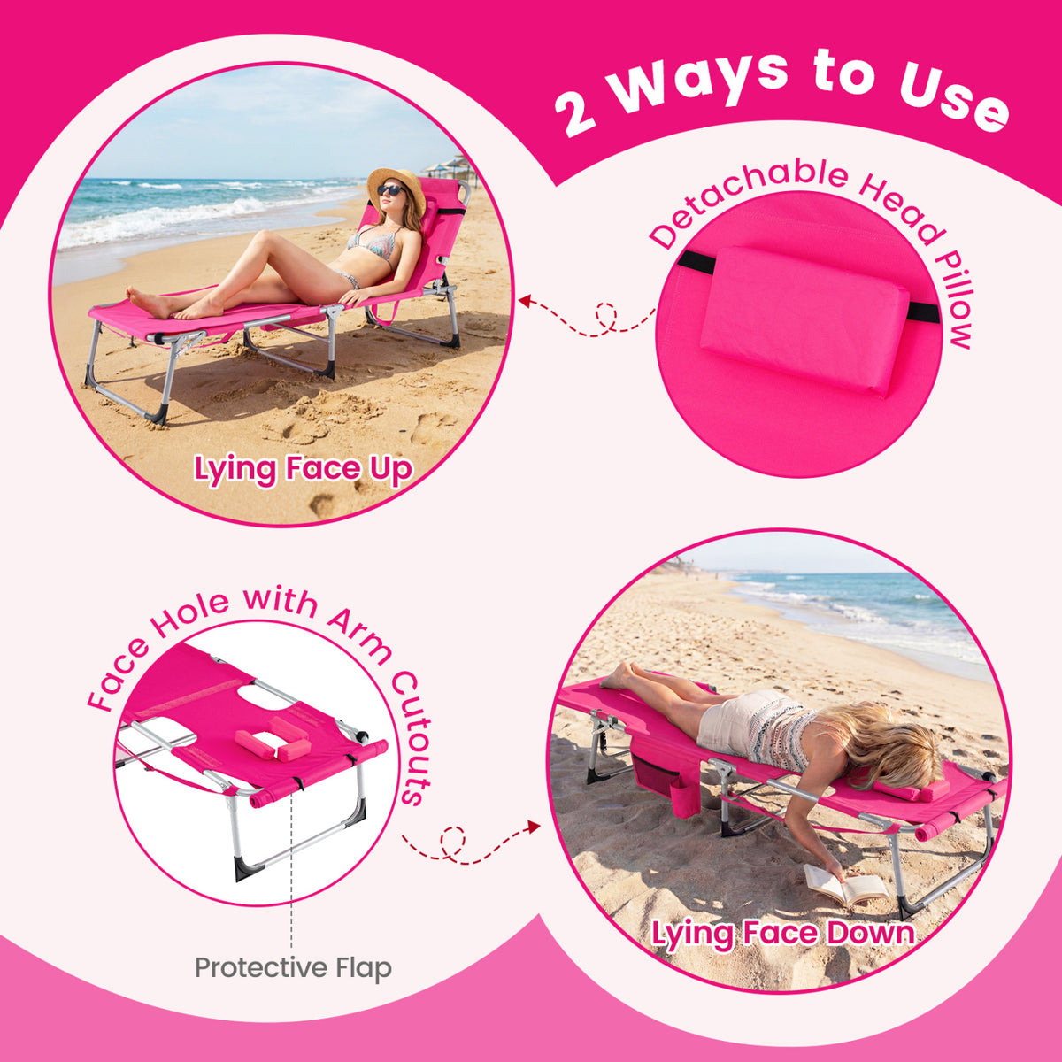 Tanning Chair with Face Arm Holes Portable Sunbathing