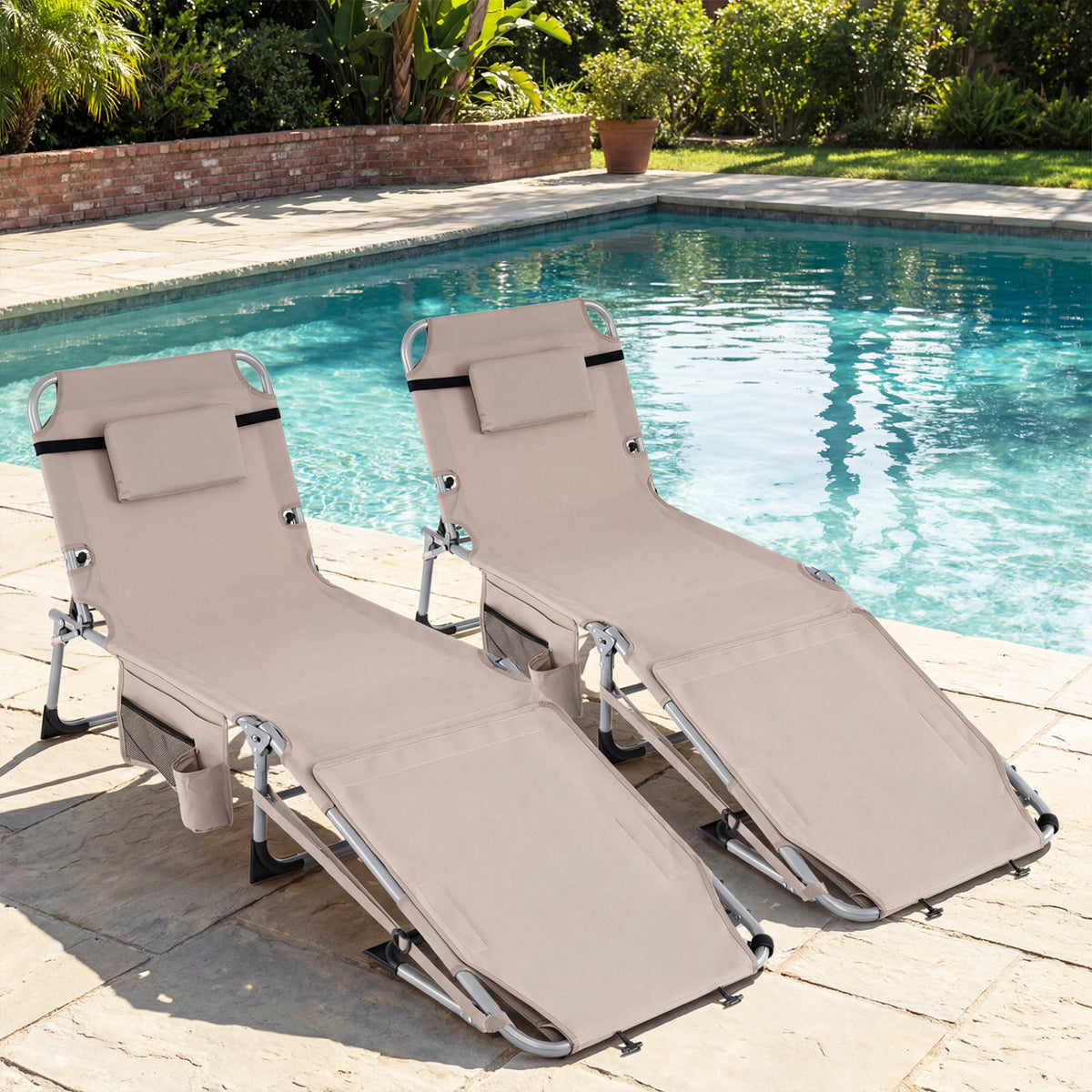Portable Tanning Chair with Face & Arm Holes - Beige, Set of 1